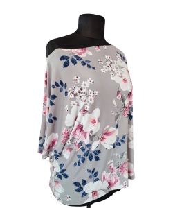 Bluzka kimono w łódeczkę - biało różowe kwiaty magnoli